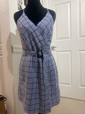 Urban Outfitters Light Gray/ Purple  Plaid Belted V-Neck Spaghetti Strap Dress
